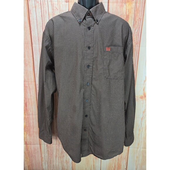Cinch Mens L Button-Up Shirt With Geometric Pattern In Brown & Red 100% Cotton - Picture 1 of 8
